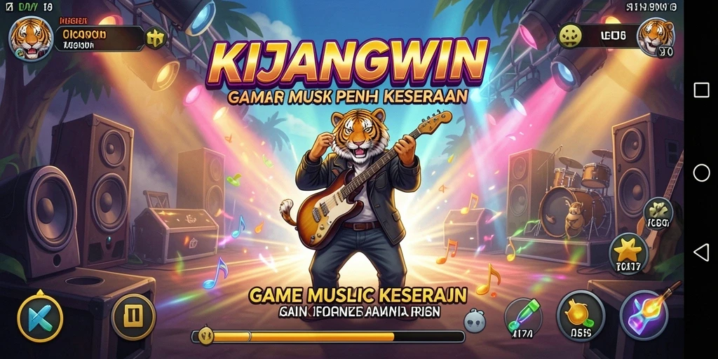 Screenshot gameplay KIJANGWIN menampilkan antarmuka menarik dengan berbagai pilihan lagu.