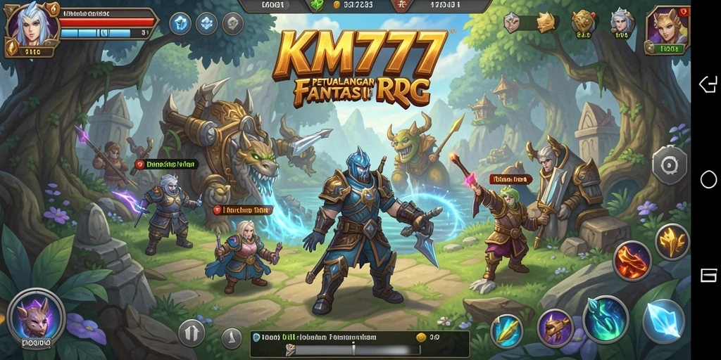 Tangkapan layar gameplay KM777 menampilkan aksi pertarungan intens dan eksplorasi dunia yang luas.