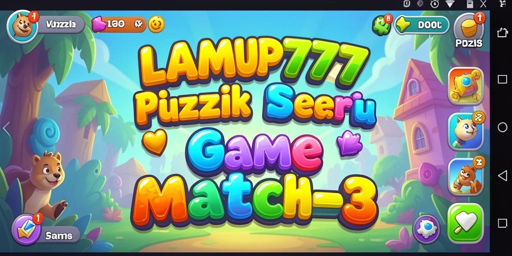 Screenshot LAMPU777 menampilkan gameplay match-3 yang seru dan berwarna.