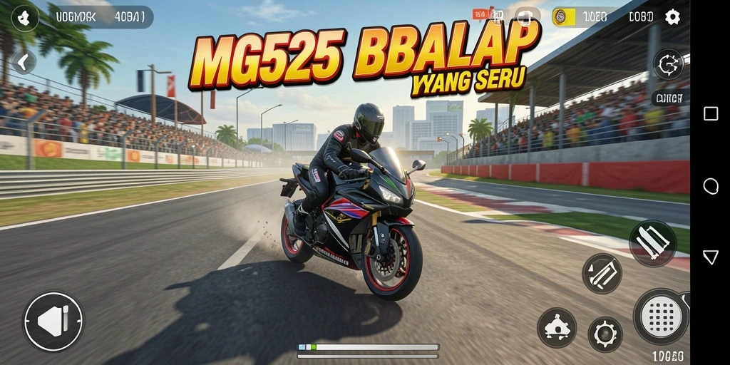 Screenshot MG525 menampilkan aksi balap motor yang mendebarkan.