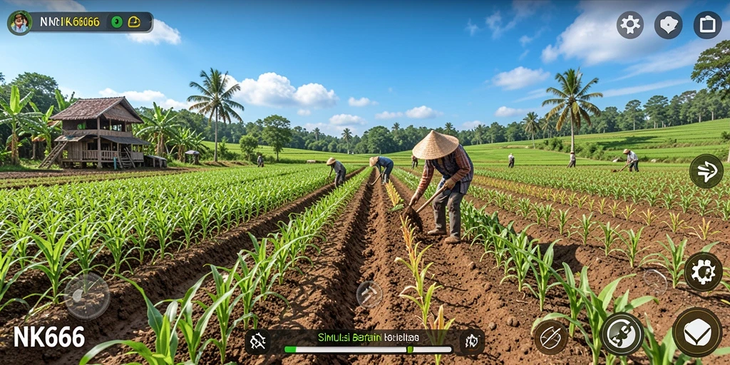 Tampilan gameplay NK666 dengan lahan pertanian yang subur.