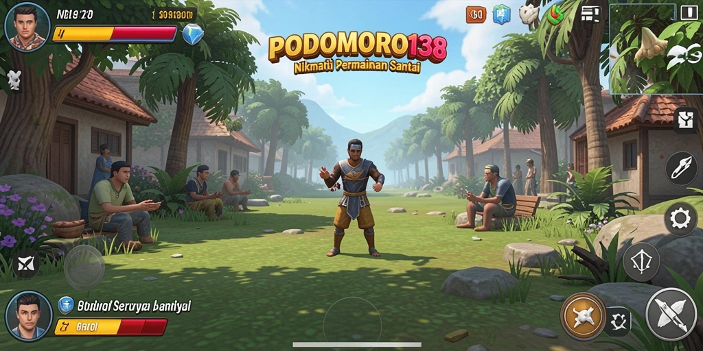 Tampilan gameplay seru dari PODOMORO138 dengan warna-warna cerah.