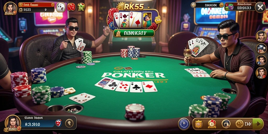Tampilan screenshot RK55 dengan aksi seru permainan poker.