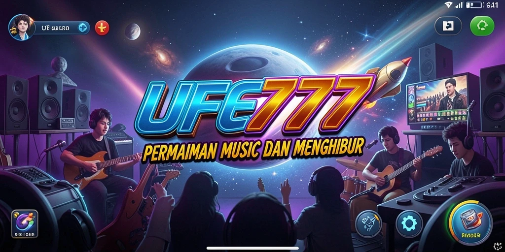 Screenshot utama UFO777 menunjukkan gameplay yang menyenangkan dengan musik yang seru.